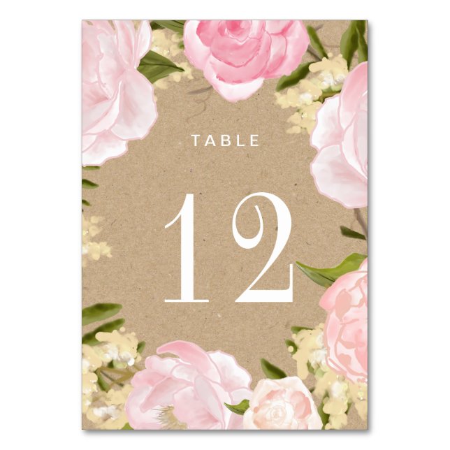 Tarjeta De Mesa Rubor Pink Peonies Kraft Paper Boda (Anverso)