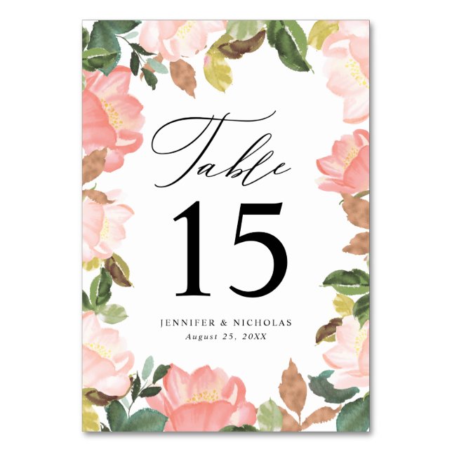 Tarjeta De Mesa Rubor Primavera Floral | Boda Personalizada (Anverso)