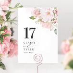 Tarjeta De Mesa Rubor rosa y Rosa Boda Gold Floral<br><div class="desc">Guíe a sus invitados a su mesa con esta elegante tarjeta de numero de la mesa de bodas. Diseño elegante y sencillo con nombres a un lado y el "y" en caligrafía escrita a mano moderna. Delicado spray floral de esquina acuático en tonos rosa, rubor y oro rosa y algunos...</div>