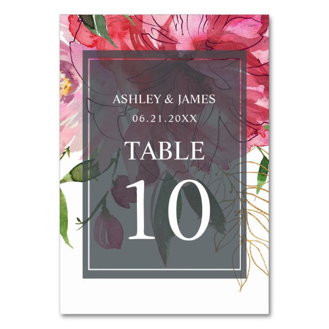 Tarjeta De Mesa Ruby Pink Peony Boda Botánico Floral (Anverso)
