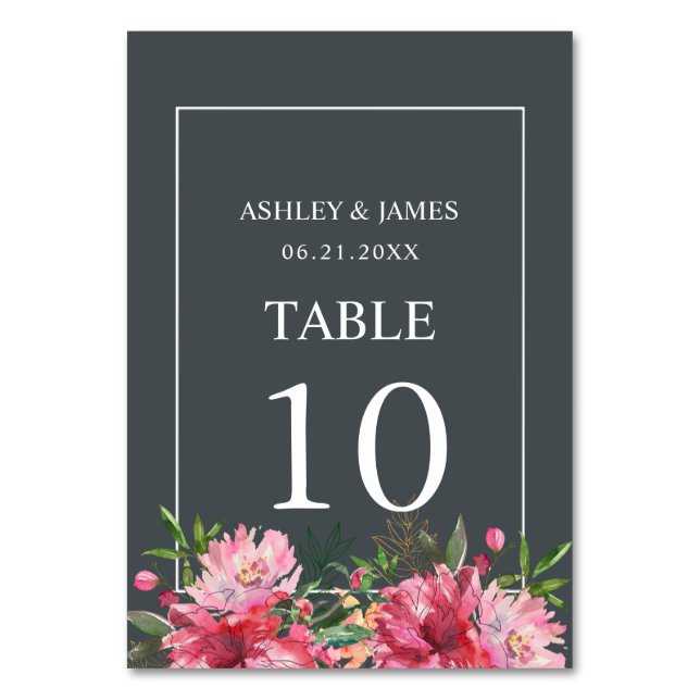 Tarjeta De Mesa Ruby Pink Peony Boda Botánico Floral (Anverso)