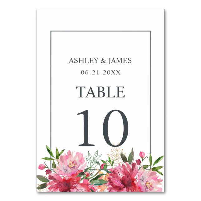 Tarjeta De Mesa Ruby Pink Peony Boda Botánico Floral (Anverso)