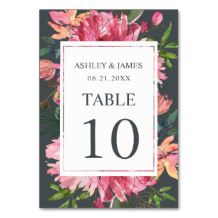 Tarjeta De Mesa Ruby Pink Peony Boda Botánico Floral