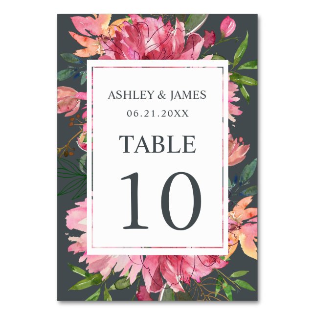Tarjeta De Mesa Ruby Pink Peony Boda Botánico Floral (Anverso)