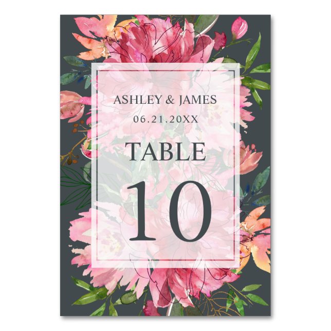 Tarjeta De Mesa Ruby Pink Peony Boda Botánico Floral (Anverso)