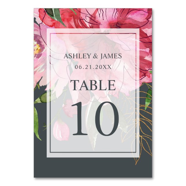 Tarjeta De Mesa Ruby Pink Peony Boda Botánico Floral (Anverso)