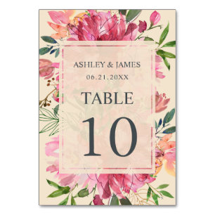 Tarjeta De Mesa Ruby Pink Peony Floral Botánica Marfil Boda