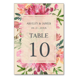 Tarjeta De Mesa Ruby Pink Peony Floral Botánica Marfil Boda