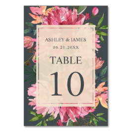 Tarjeta De Mesa Ruby Pink Peony Floral Botánica Off-Black Boda