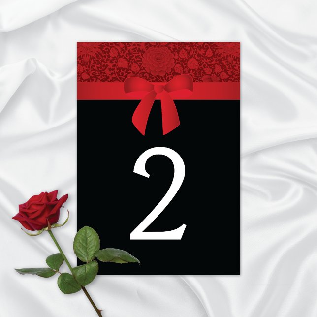 Tarjeta De Mesa Ruby Red Brocade Satin Bow Boda (Subido por el creador)