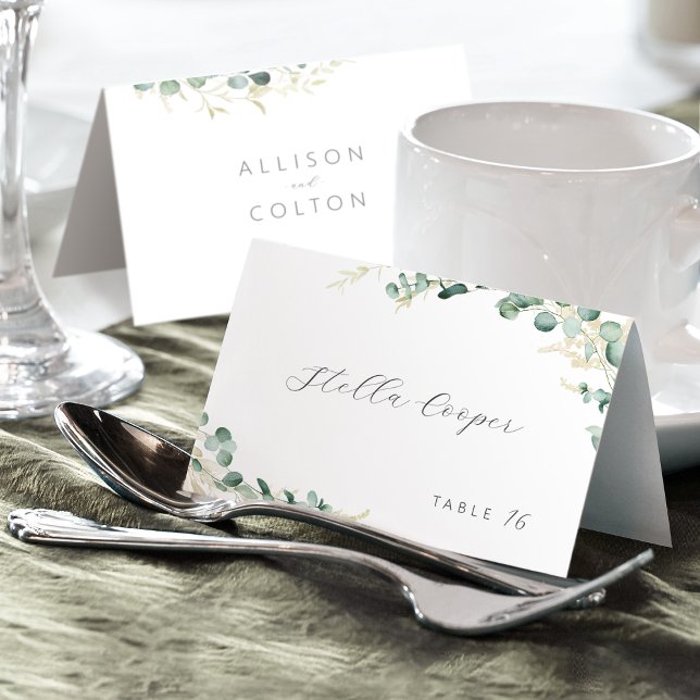 Tarjeta De Mesa Ruido eucalipto verde boho boda Place Card (Rustic eucalyptus greenery boho wedding Place Card)