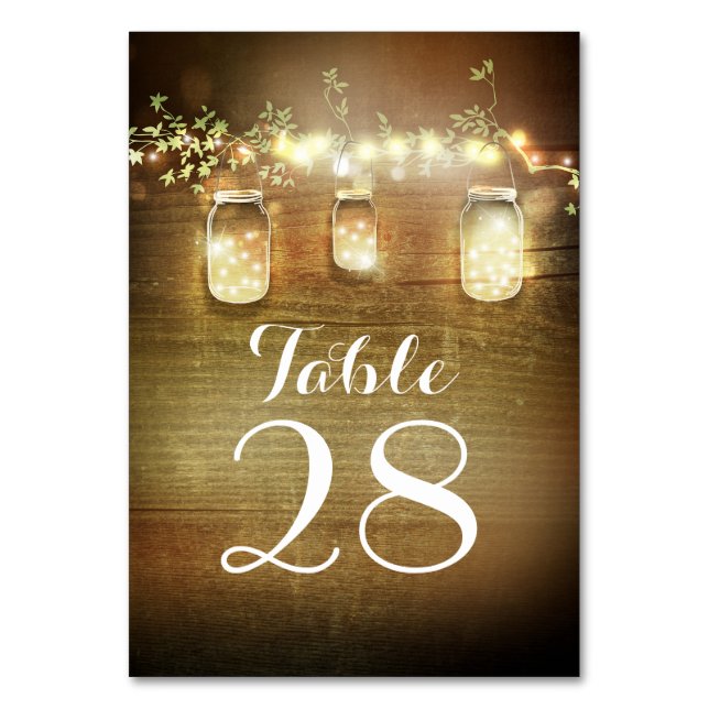 Tarjeta De Mesa Rustic Barn enciende a Mason Jars Boda (Anverso)