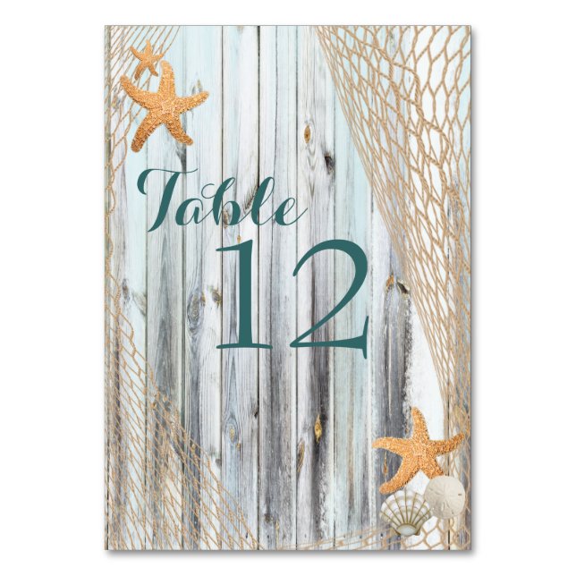 Tarjeta de mesa Rustic Beach Starfish (Anverso)