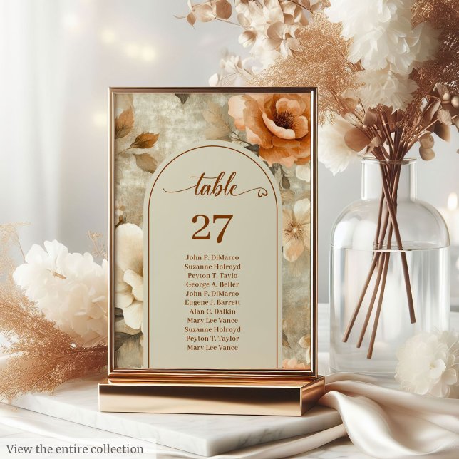 Tarjeta De Mesa Rustic Boho Earthy Rusty Ivory Sage Floral Wedding (Rustic Boho Earthy Rusty Ivory Sage Floral Wedding Table Number)