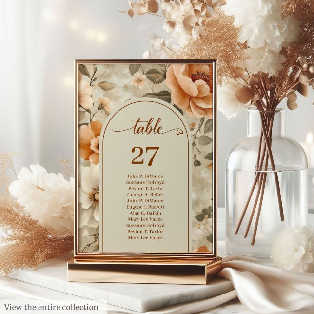Tarjeta De Mesa Rustic Boho Terracotta Beige Sage Floral Wedding  (Rustic Boho Terracotta Beige Sage Floral Wedding Table Number

)