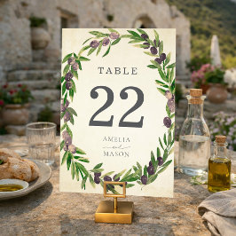 Tarjeta De Mesa Rustic Botanical Olive Wreath Table Number Card