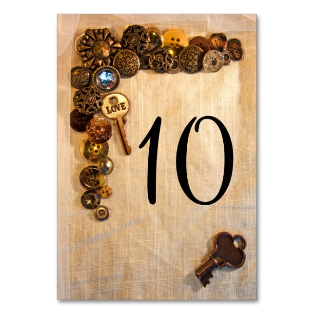 Tarjeta De Mesa Rustic Buttons Table Numbers (Anverso)