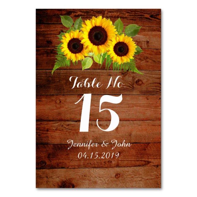Tarjeta De Mesa Rustic Country Sunflowers Fern Boda Table Card (Anverso)