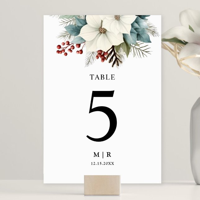 Tarjeta De Mesa Rustic Dusty Blue Floral Winter Wedding (Subido por el creador)