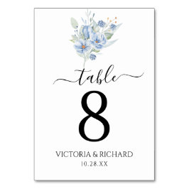 Tarjeta De Mesa rustic dusty blue watercolor flowers & leaves