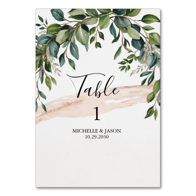 Tarjeta De Mesa Rustic Eucalyptus Greenery Wedding Table Number    (Reverso)