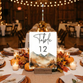 Tarjeta De Mesa Rustic Fall Mountain Scene Watercolor Wedding