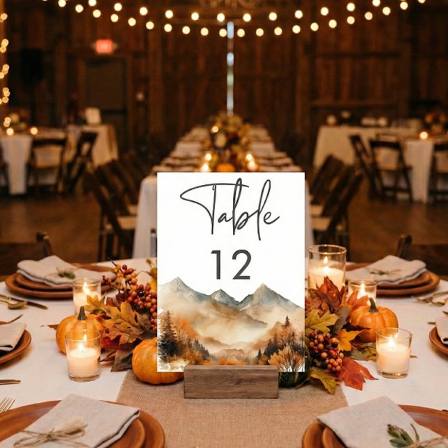 Tarjeta De Mesa Rustic Fall Mountain Scene Watercolor Wedding (Subido por el creador)