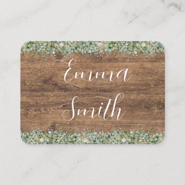 Tarjeta De Mesa Rustic Gold Eucalyptus & White Floral Wood Wedding (Anverso)