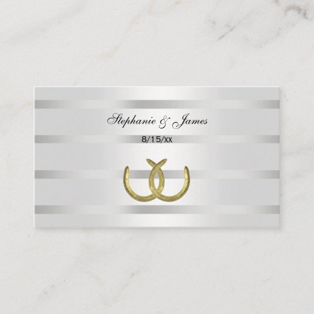 Tarjeta De Mesa Rustic Golden Horseshoes Silver Whplace Cards (Anverso)