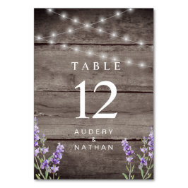 Tarjeta De Mesa Rustic Lavender Lights Wedding 