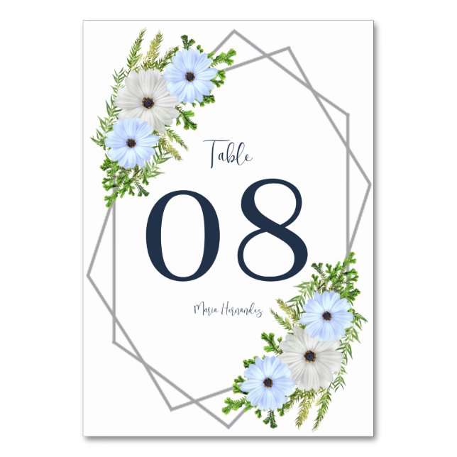 Tarjeta De Mesa Rustic Light Blue and White Floral Quinceañera  (Anverso)