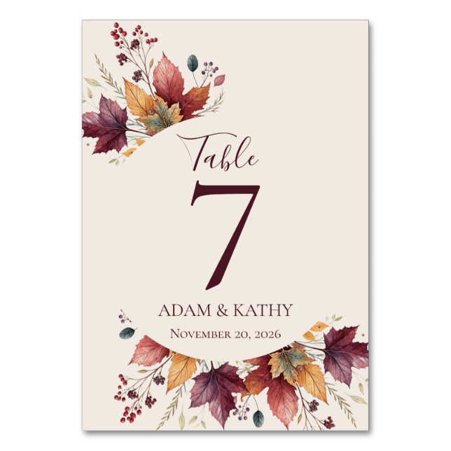 Tarjeta De Mesa Rustic Maple Leaf Fall Wedding Table Numbers (Anverso)