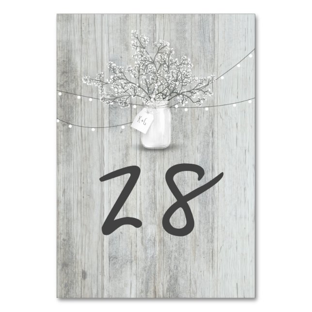 Tarjeta De Mesa Rustic Mason Jar Baby's Breath String ilumina la m (Anverso)