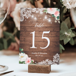 Tarjeta De Mesa Rustic Mason Jar Lights Lace Floral Boda