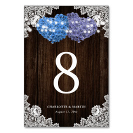 Tarjeta De Mesa Rustic Purple and Blue Wood Lace Floral