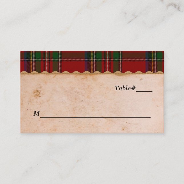 Tarjeta De Mesa Rustic Royal Stewart Plaid Boda Place Cards (Anverso)
