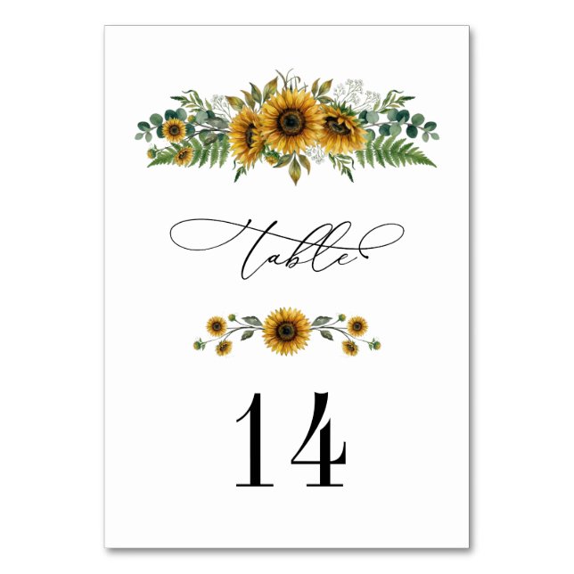 Tarjeta De Mesa Rustic Sunflower Wedding Table Number (Anverso)