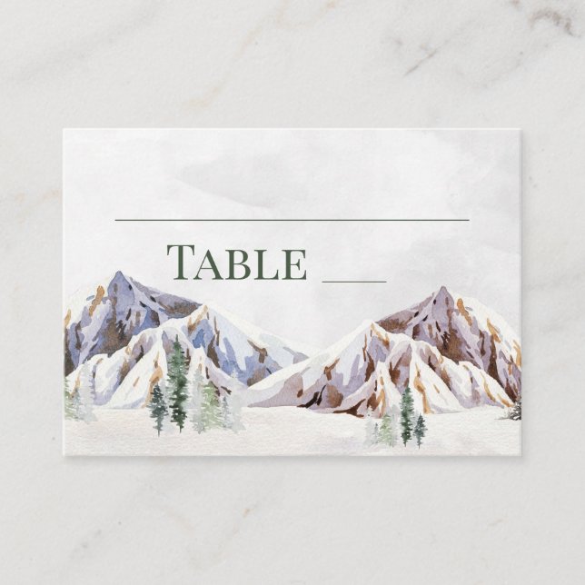 Tarjeta De Mesa Rustic Winter Mountain Wedding Place Setting Cards (Anverso)
