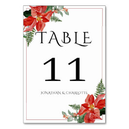 Tarjeta De Mesa Rustic Winter Poinsettia Red Christmas Wedding
