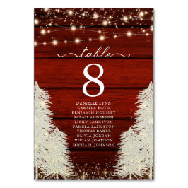 Tarjeta De Mesa Rustic Wood String ilumina a Trees Boda