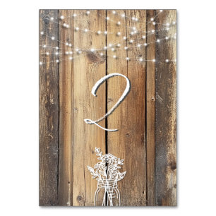Tarjeta De Mesa Rustic Wood String ilumina Mason Jar Elegant Favor
