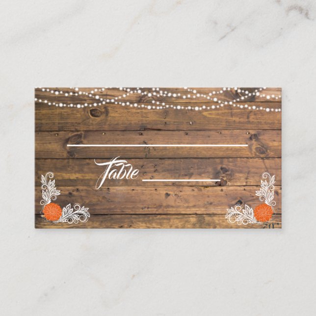 Tarjeta De Mesa Rustic Wood Twinkle Lights Lace Boda Place Card (Anverso)