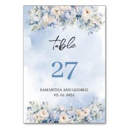 Tarjeta De Mesa Rústica acuarela azul hidrangea rosas blancas