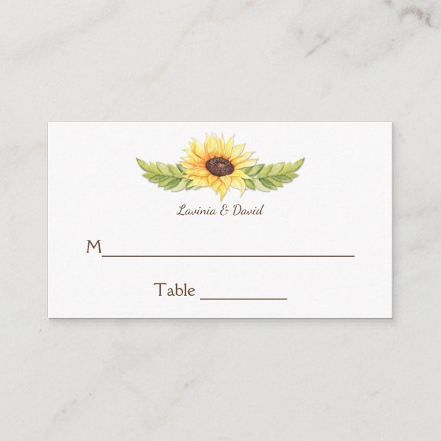 Tarjeta De Mesa Rústica acuarela Sunflowers Place Cards (Anverso)
