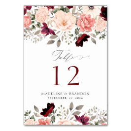 Tarjeta De Mesa Rústica boda elegante floral de Rubor en Borgoña
