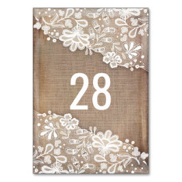 Tarjeta De Mesa Rústica Burlap y viejo Boda de encaje vintage