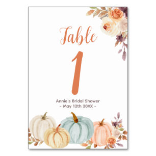 Tarjeta De Mesa Rústica Calabaza Floral Moderno Número de Tabla
