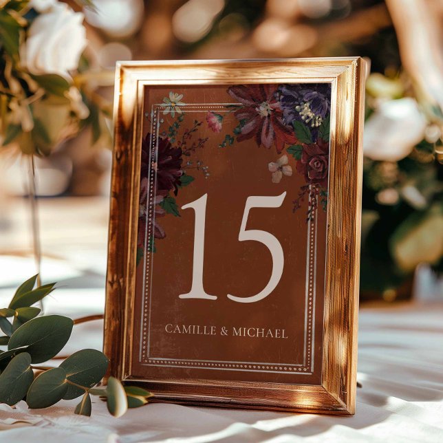 Tarjeta De Mesa Rústica Terracota Floral Número de Rótulo (Terracotta Floral Wedding table number sign)