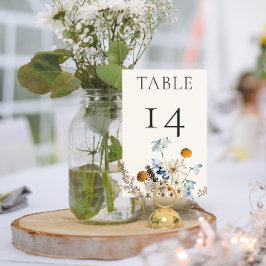 Tarjeta De Mesa Rústico Boda de Flores y Daisies Azul