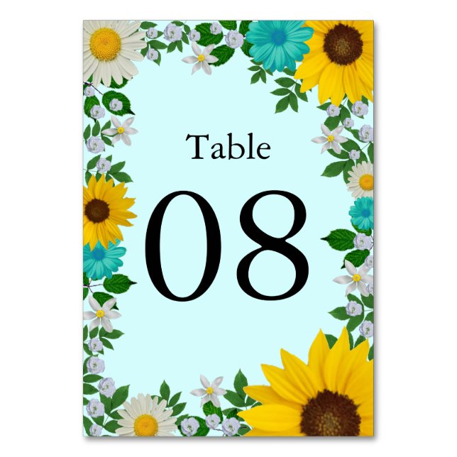 Tarjeta De Mesa Rústico Boda floral de daisy de girasol (Anverso)
